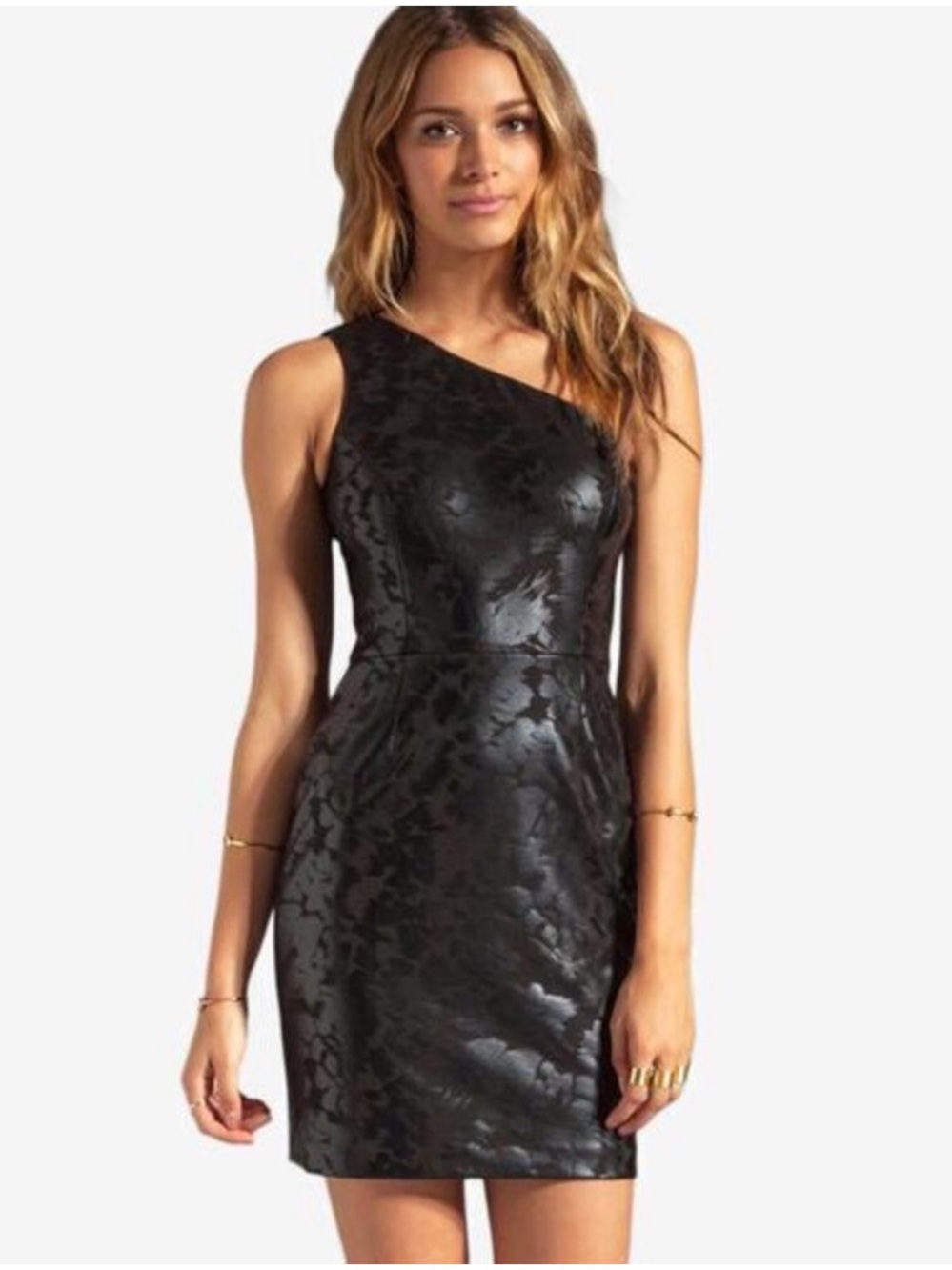 ERIN by Erin Fetherston Black One-Shoulder Jacquard Dress